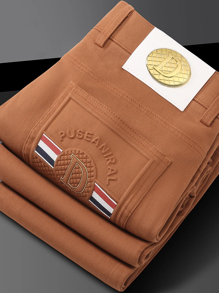 2025新款秋冬弹力压花牛仔裤男修身时尚欧货时尚直筒商务男休闲裤