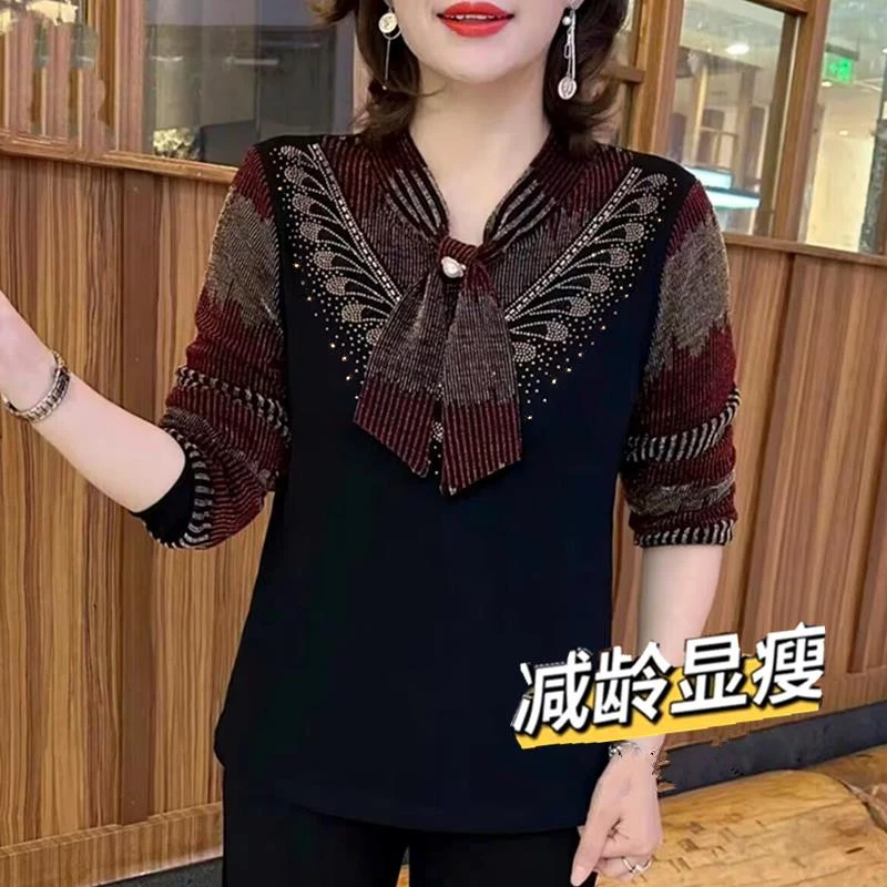 【多色多码】秋季提花蕾丝打底衫大码妈妈宽松遮肚显瘦时尚减龄小衫
