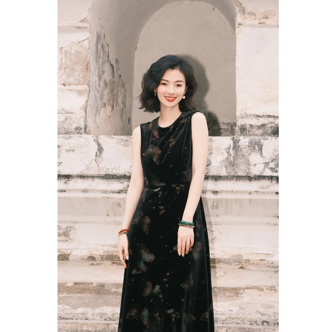 西子/【庄生梦蝶】非遗烧箔烫金工艺蝴蝶无袖背心连衣裙/CQBH791