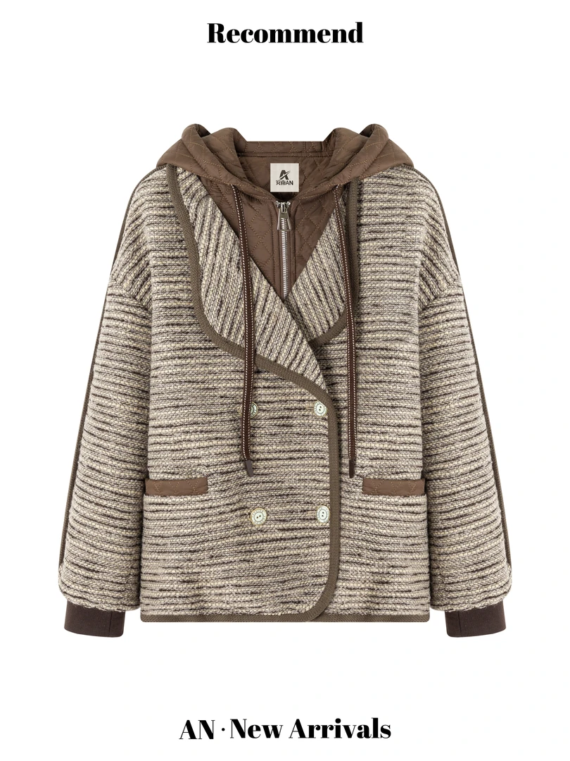 【名嫒小香香】A10178秋冬新款时尚拼接连帽假两件外套