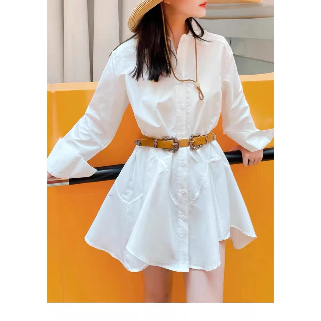 收腰显瘦辣妹风连衣裙女装2025新款设计感长袖衬衫裙小众