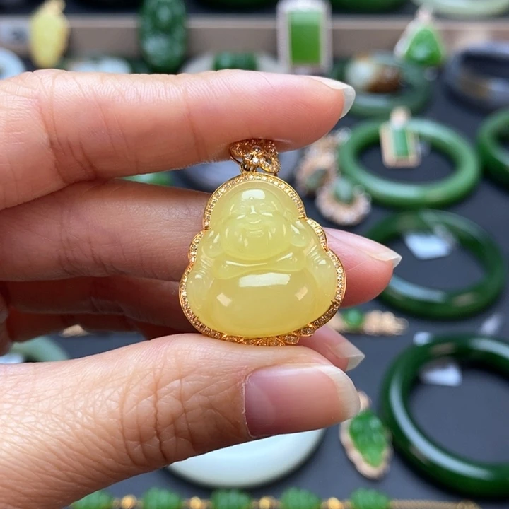 吊坠(不含链)18K金镶嵌和田玉（黄玉）