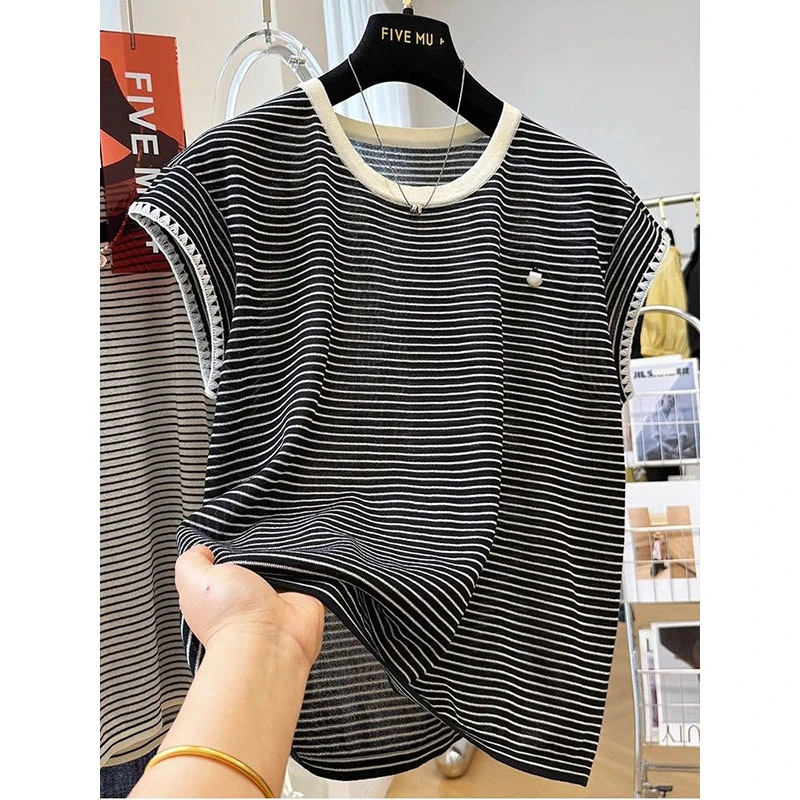 超大码300斤独特超好看撞色条纹无袖t恤男士夏季新款休闲别致上衣