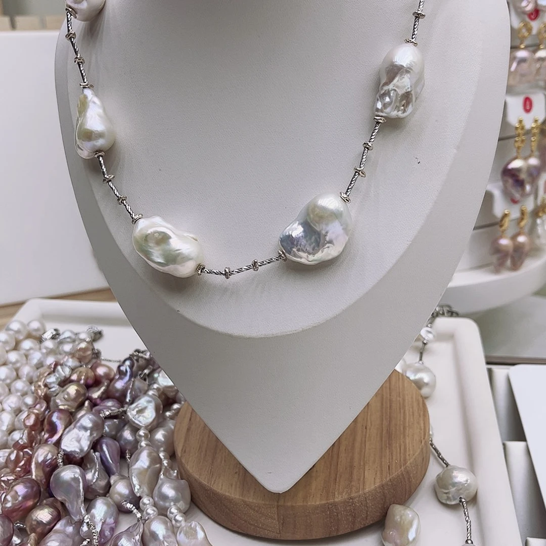 淡水珍珠银S925镶嵌颈饰哇****o