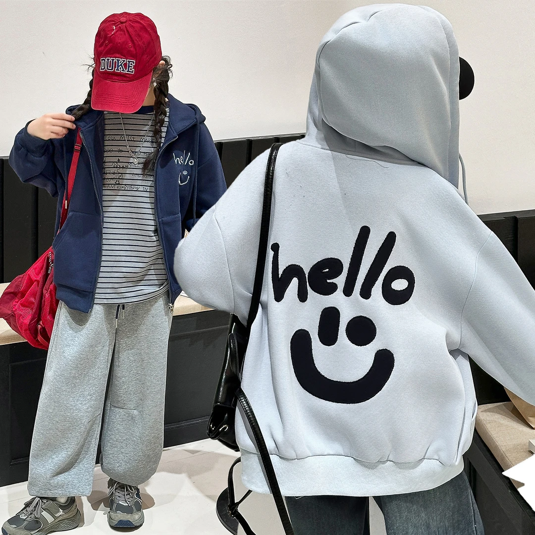 女童秋冬连帽外套2025新款女大童洋气时髦儿童秋装韩版休闲棒球服