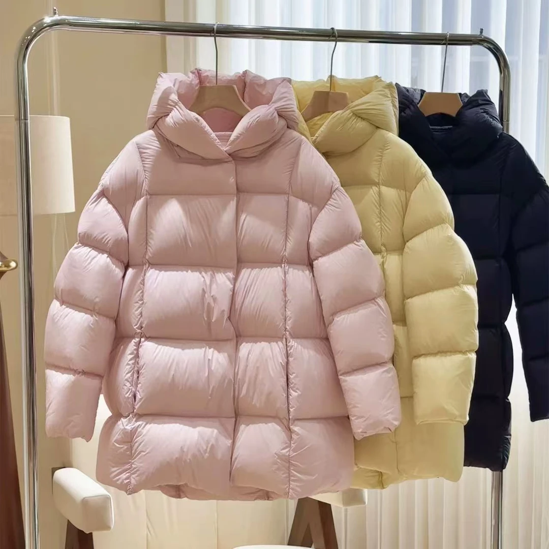 【小峰总】白鹅绒新秋冬设计师云朵帽磁吸扣保暖中长款羽绒服5132