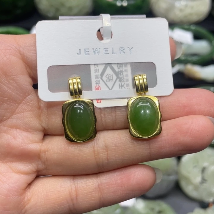 和田玉耳饰银S925镶嵌