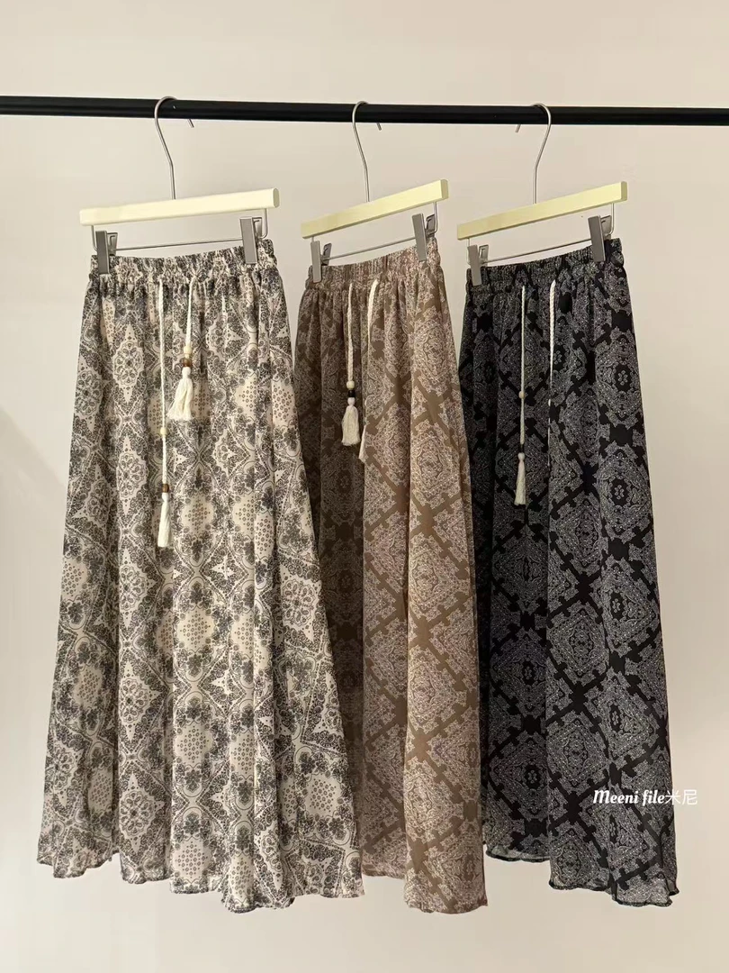 MEENI（9MNA571#)慵懒度假 民族风印花大裙摆半身裙9-524