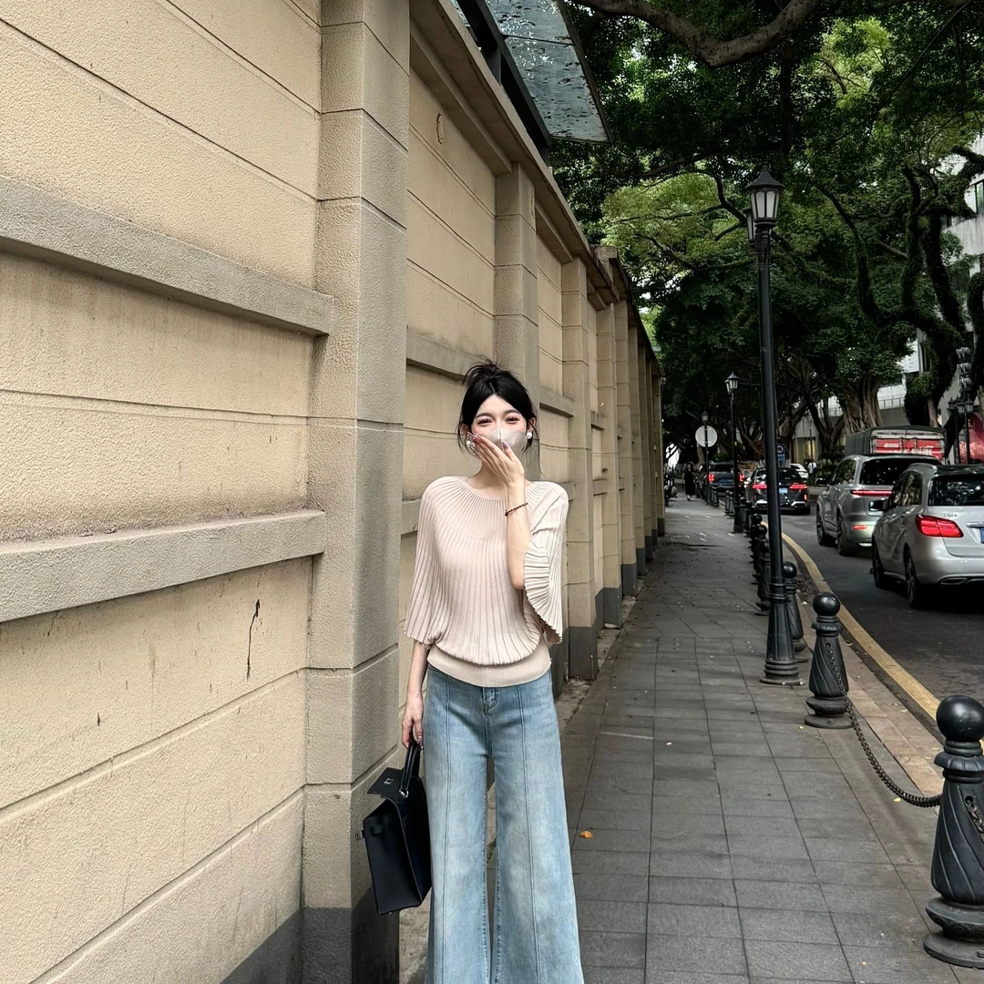 大静推荐【风琴美学】法式风琴褶气质高级感针织衫女收腰显瘦上衣