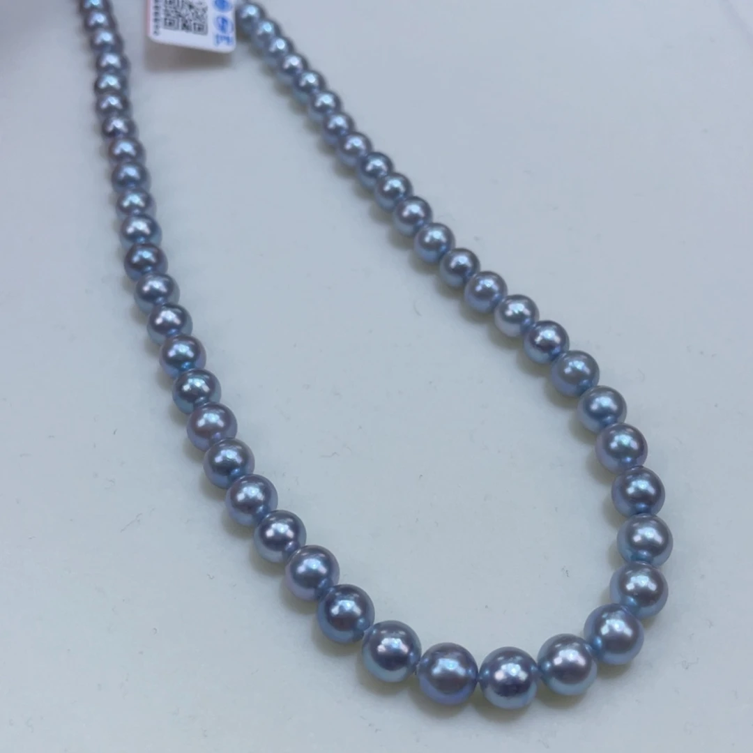 海水珍珠6/6.5爆亮海水真多麻蓝玫瑰银S925镶嵌