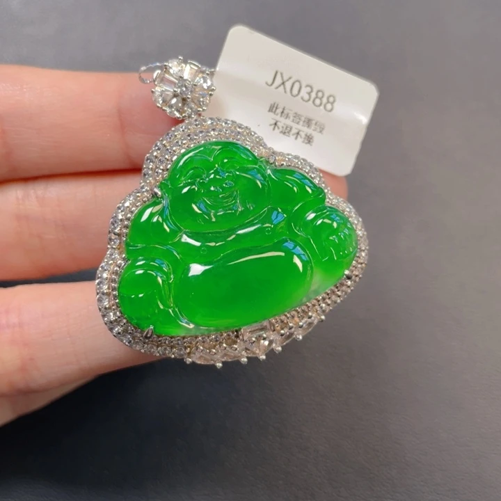 白***盼翡翠银S925镶嵌吊坠(不含链)