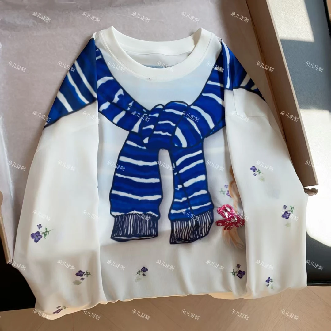 朵儿定制 夏季披肩设计莱赛尔涂鸦长袖T恤 IX68