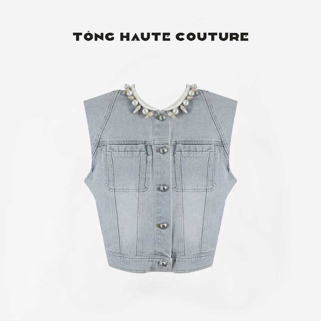 【海湾】2025年早春个性流行复古高级感立体小海螺牛仔马甲 YY128