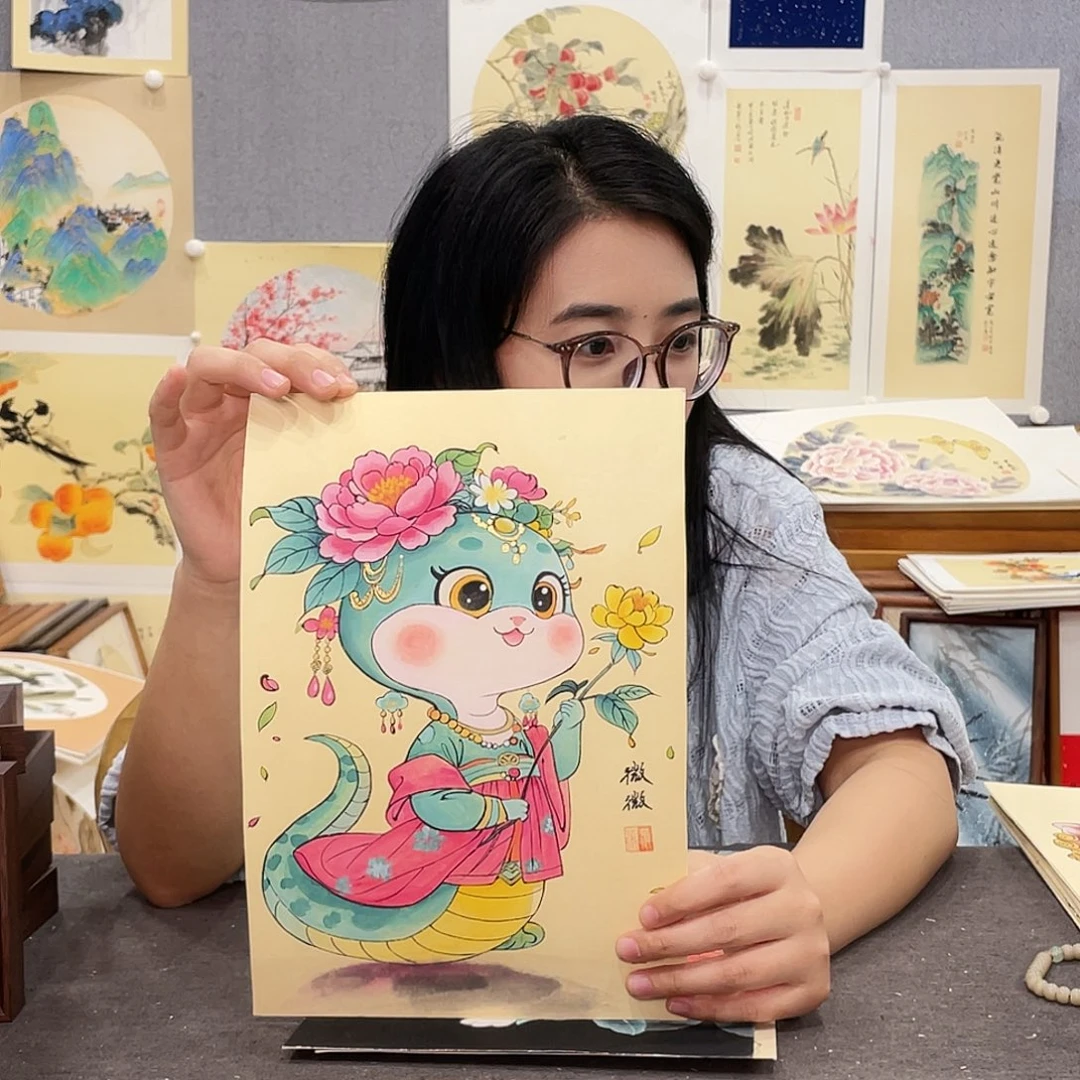 慵***猫国画手绘不带框尺寸：23*32