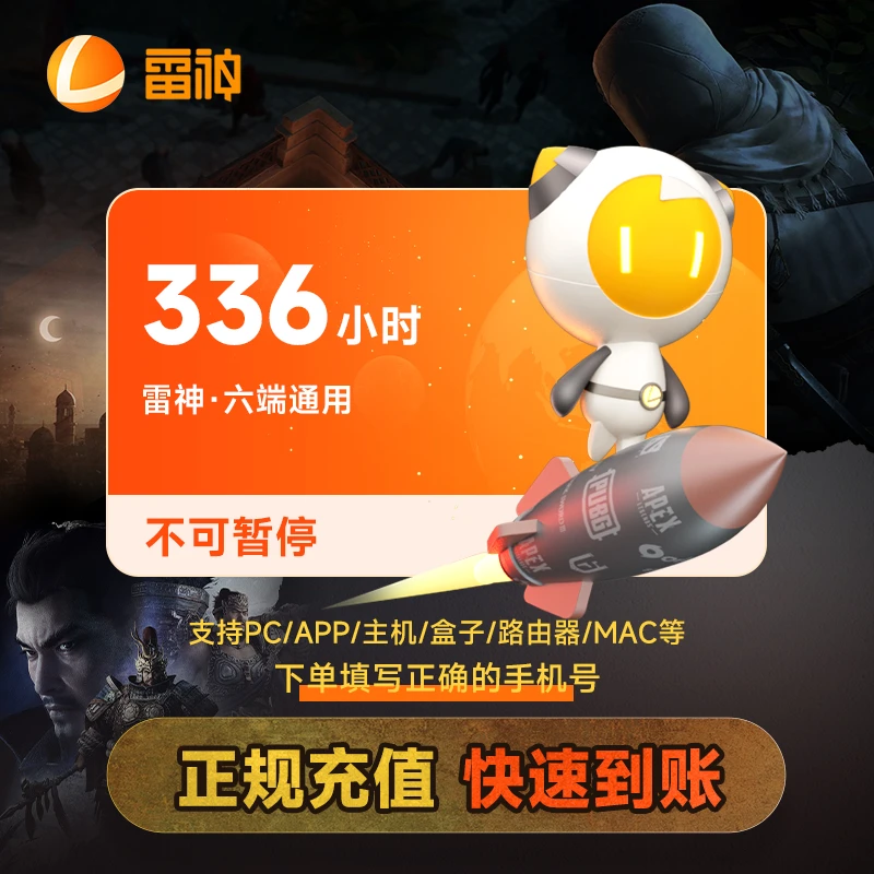 雷神加速器336小时 【不可暂停时长】 CS炉石彩虹六瓦罗兰特游戏