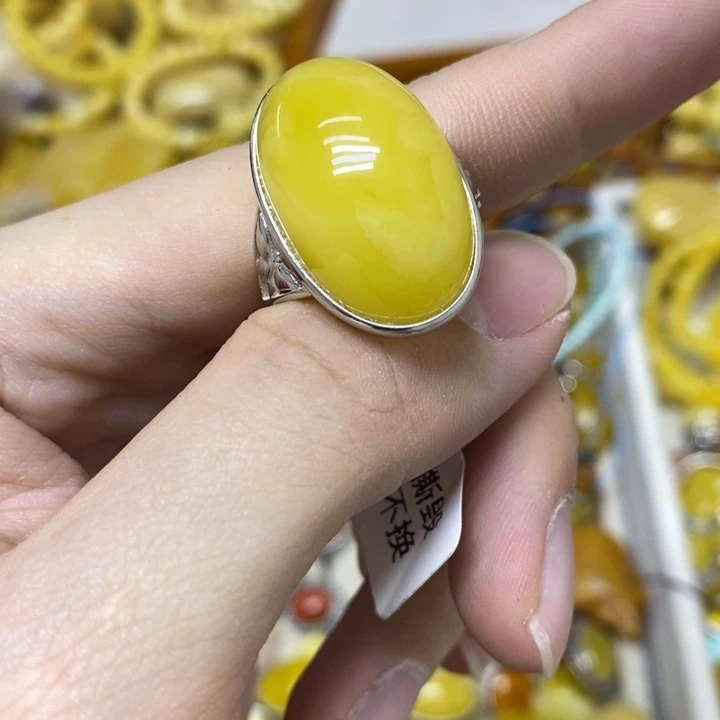 蜜蜡银S925镶嵌裸石戒指