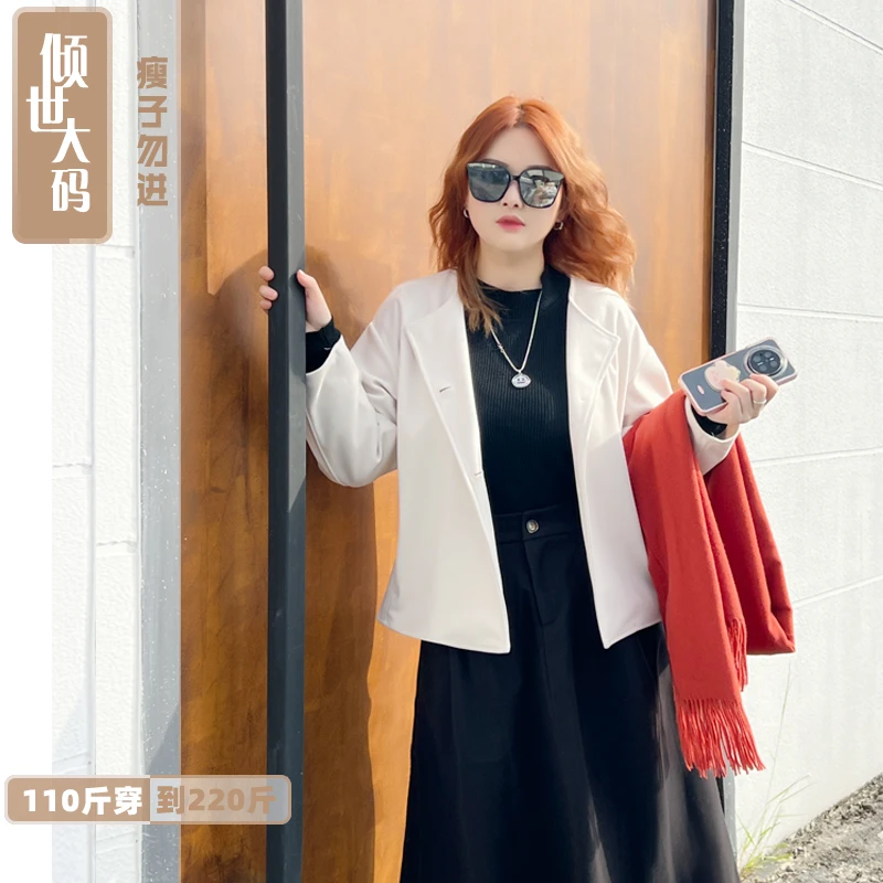大码胖妹妹开门襟常规款厚款圆领保暖修身型秋冬女大码毛呢外套