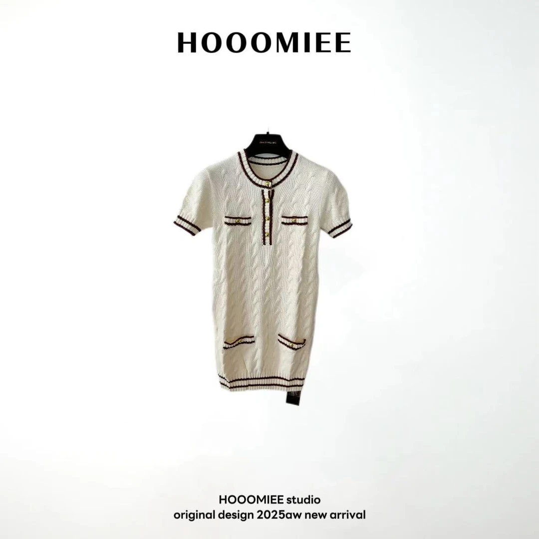 Hooomiee千金风圆领套头女士POLO针织连衣裙2024297