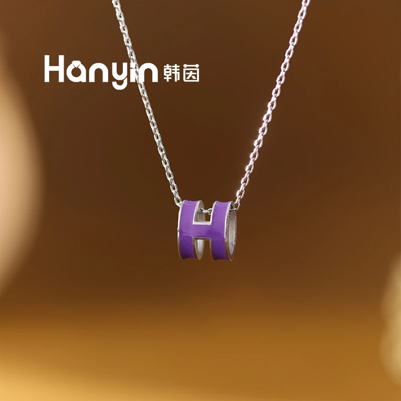 钛钢项链 简约大气珐琅立体H不掉色项链轻奢高级感AAA