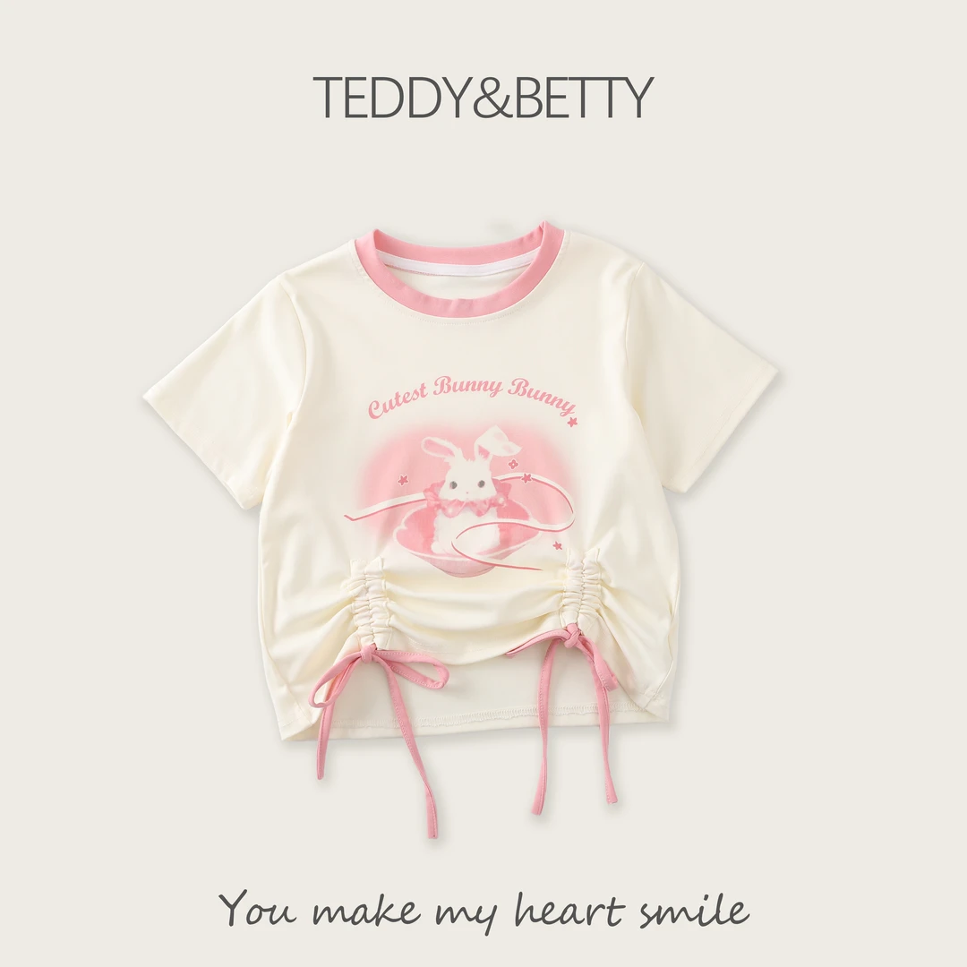 甜辣可爱抽绳短袖圆领上衣