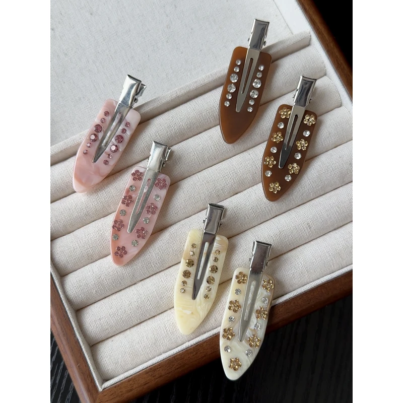 捡漏！花朵贴钻侧边发夹无痕夹大理石纹法式醋酸鸭嘴夹发卡发饰