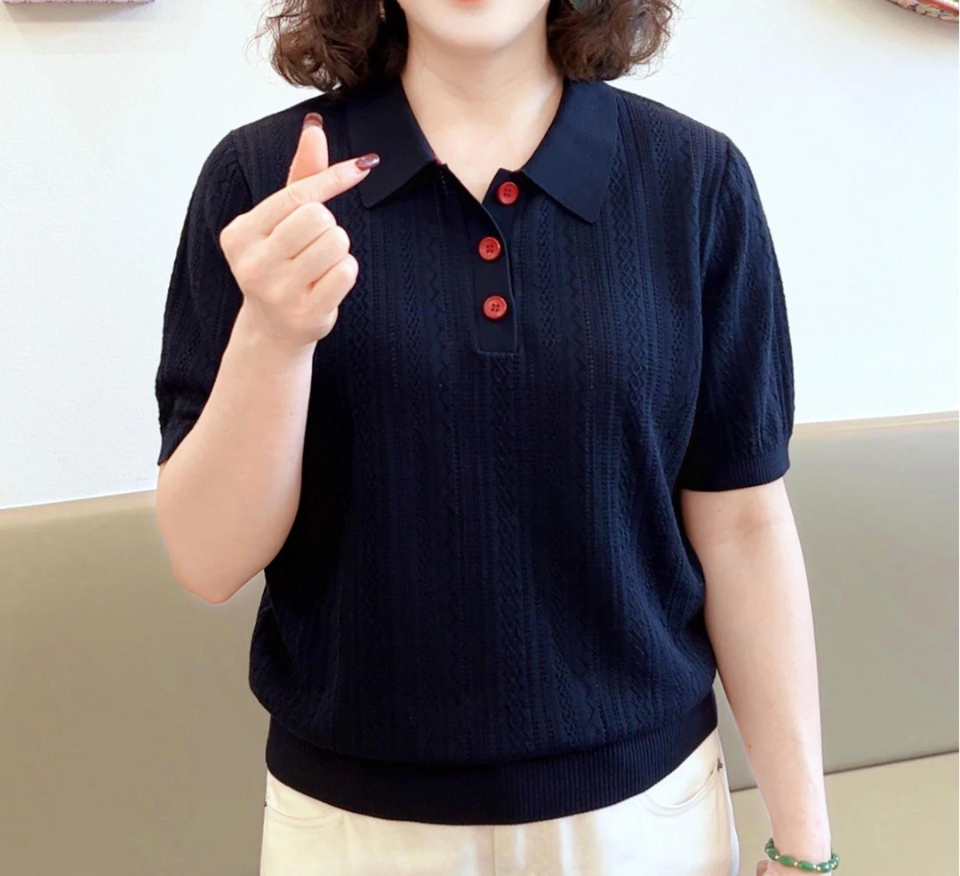 【精致提花】夏季新款兰精天丝（2501）翻领短袖高档妈妈装显瘦宽松