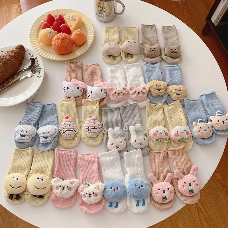 0-18个月婴童宝宝四季中筒棉袜ins风儿童公仔宝宝袜脚背