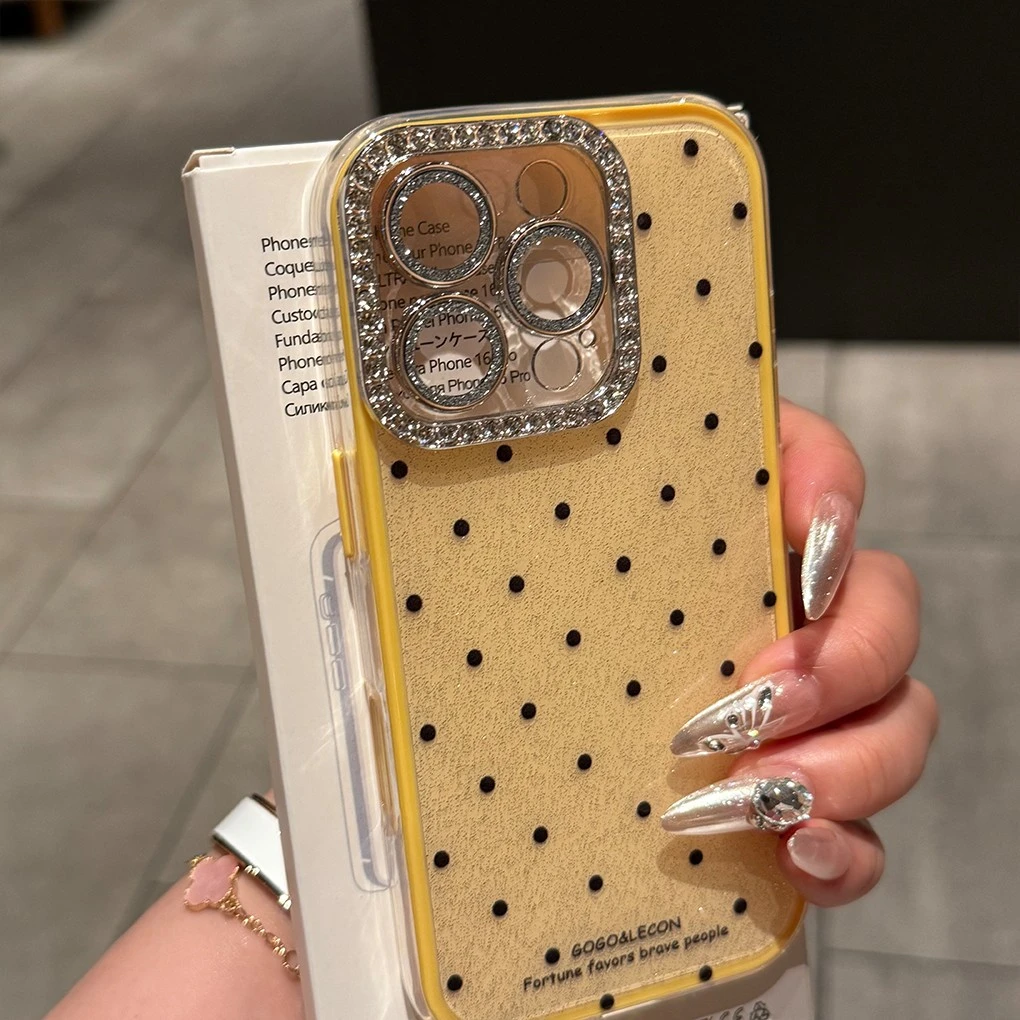 适用苹果16手机壳iPhone15ProMax闪钻镜头膜14波点闪粉13果冻防摔