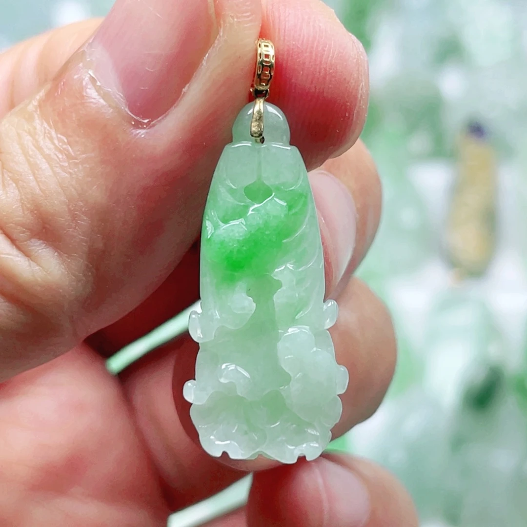 翡翠18K金镶嵌吊坠(不含链)