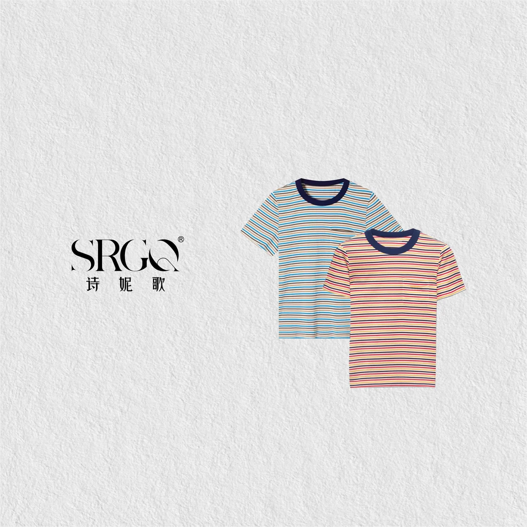 诗妮歌|棉T恤彩条圆领休闲短袖夏 季舒适透气不闷汗