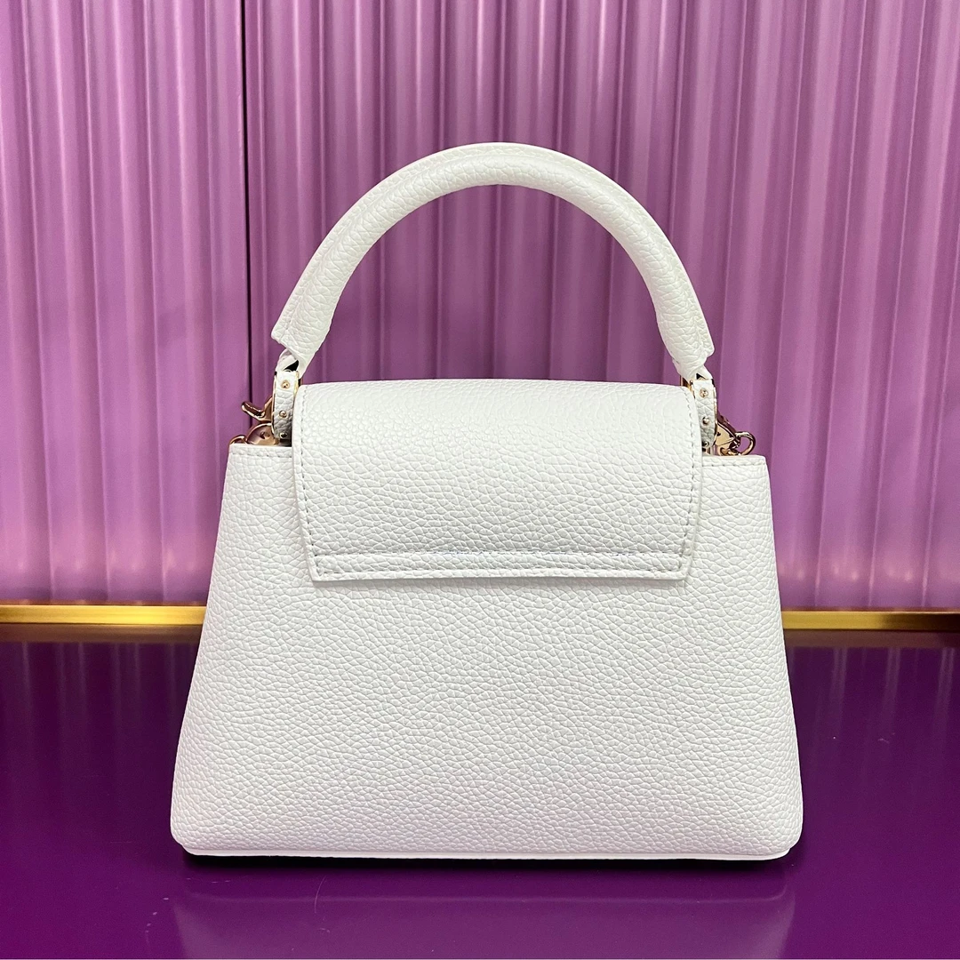 2654白色四朵花卡普夹层拉链袋斜挎式便携式单肩包肩包链条包