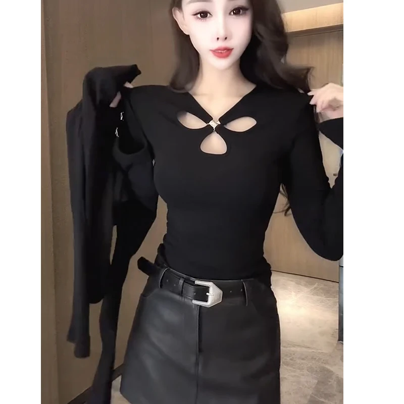 【加绒款】25年秋冬款胸前交叉扣装饰长袖打底衫T恤