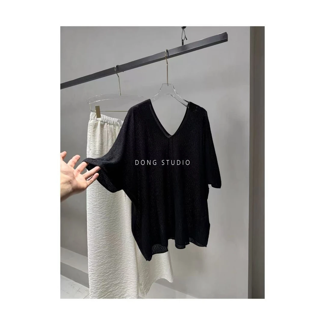 Row风时髦镂空微透感V领斗篷T恤I6650