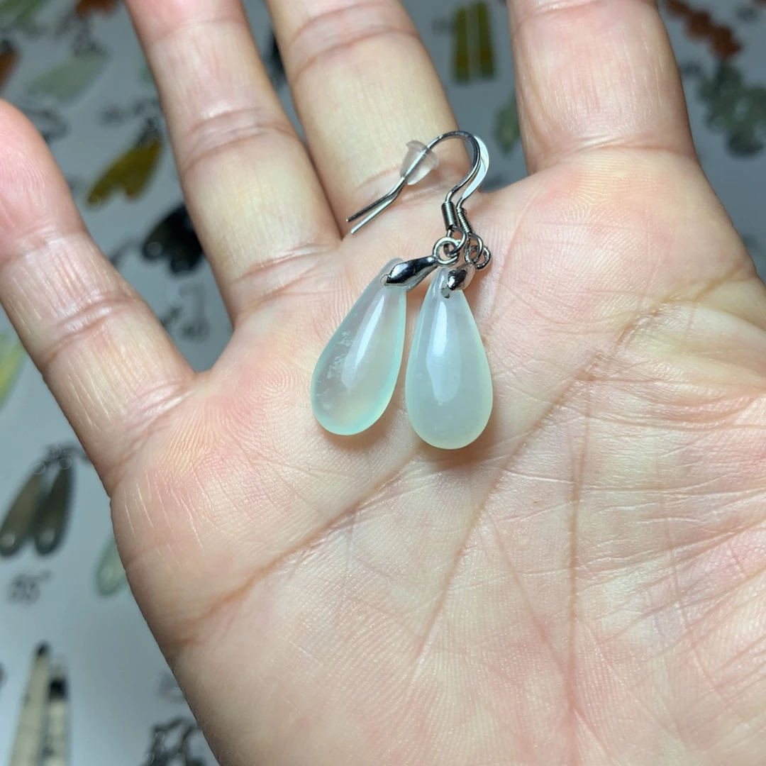 蛇纹石玉耳环未镶嵌･*･