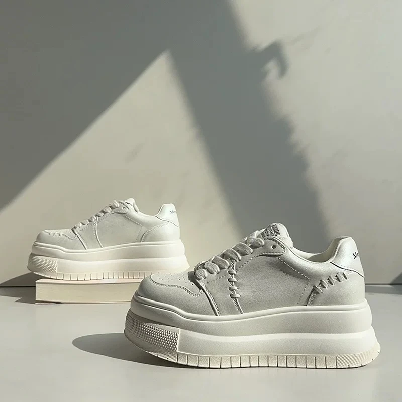 【星子专属】松糕厚底小白鞋锁扣板鞋系带休闲鞋