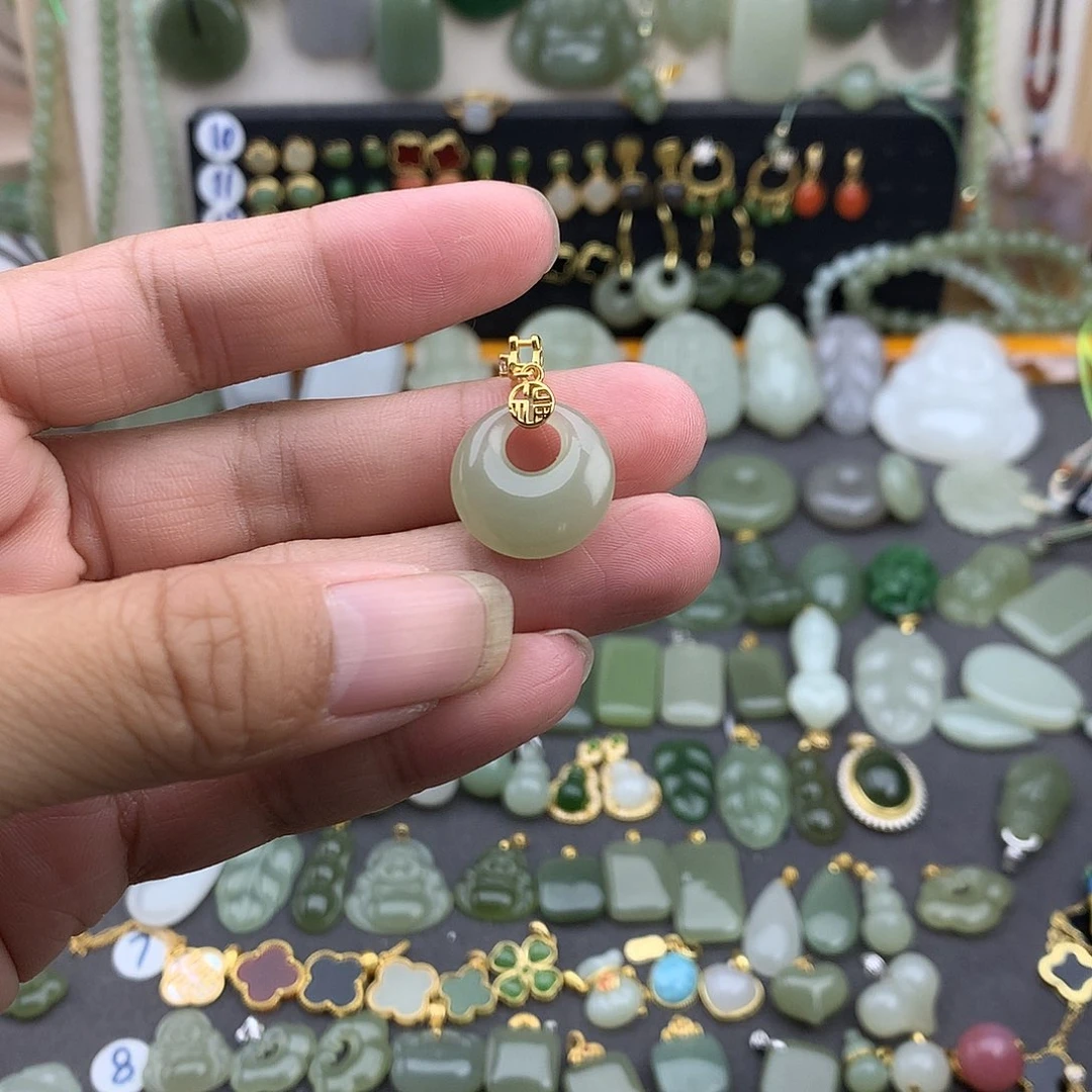 和田玉银S925镶嵌吊坠(不含链)