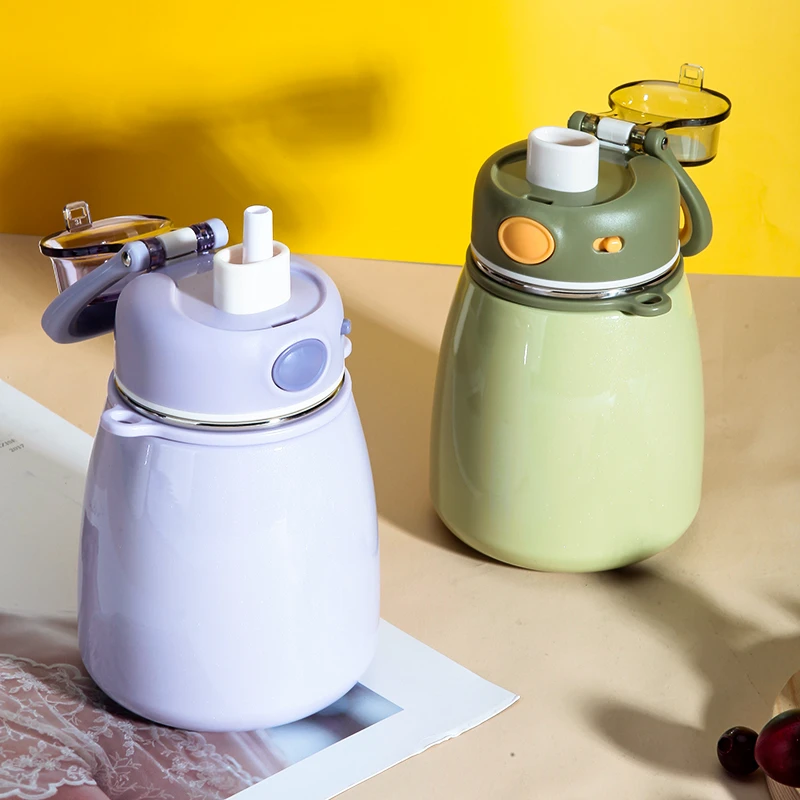 希乐厂家道奇大肚保温杯网红背带吸管杯温水壶水杯大容量学生便携