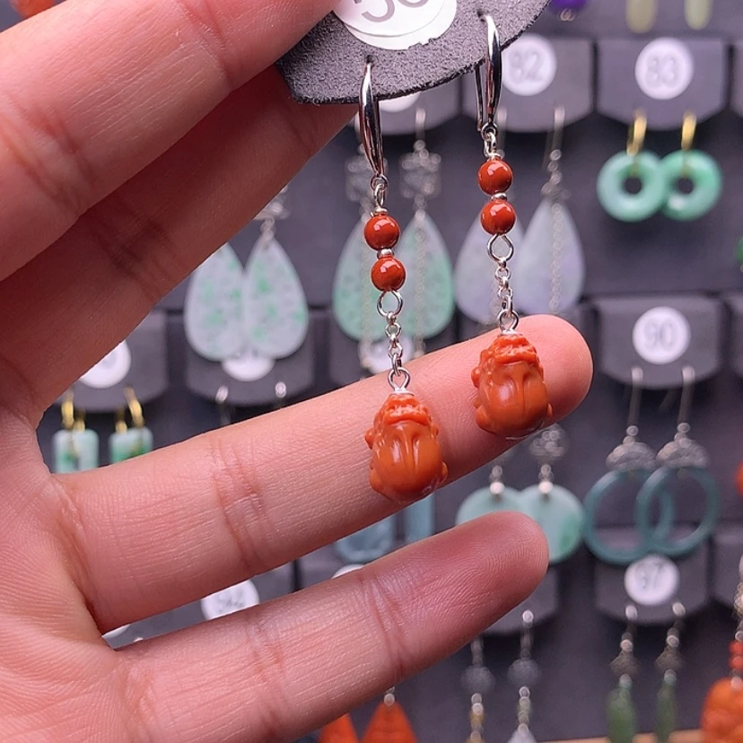 【闪购商品】南红玛瑙耳饰银S925镶嵌汶****1