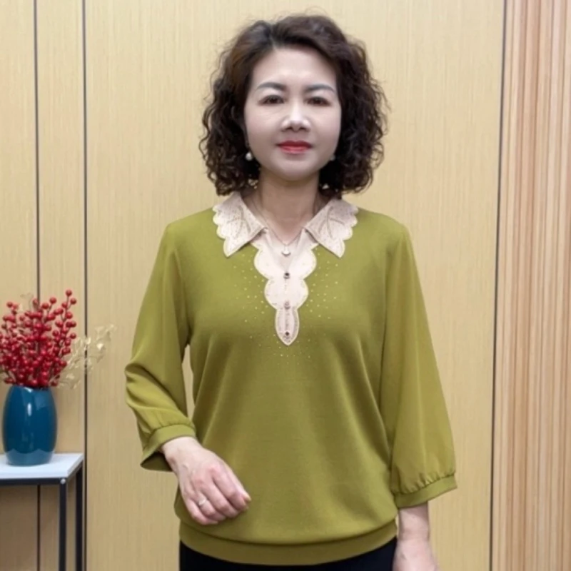 2025春夏七分袖时尚妈妈装气质宽松洋气显瘦百搭减龄新款中袖上衣