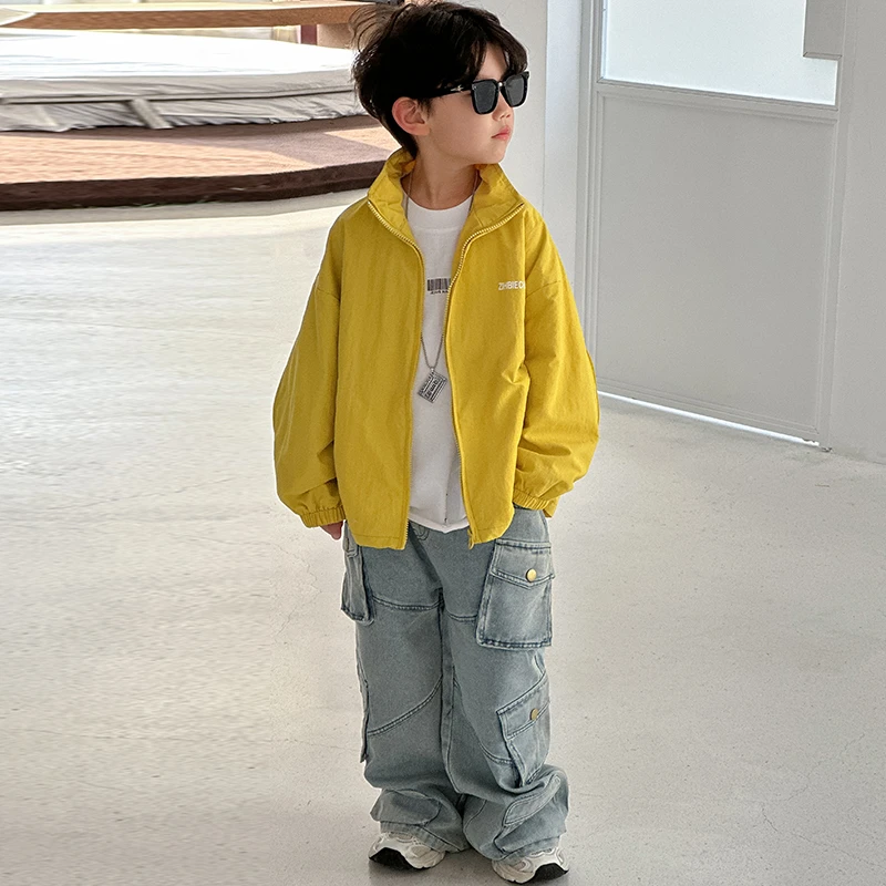男童新款柠檬黄拉条外套儿童中小童宝宝韩版时尚休闲帅气春装外套