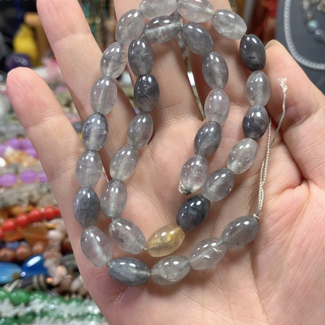 玛瑙/玉髓合金珠宝半成品烟晶米珠一条卡8*12mm