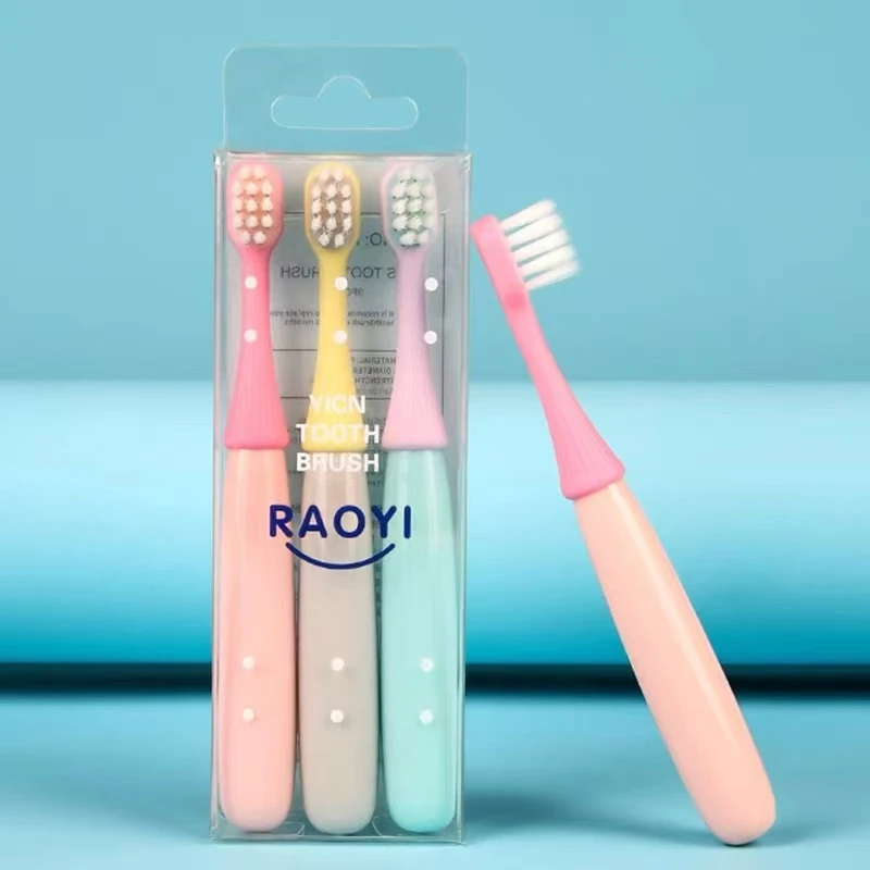 小蘑菇儿童软毛牙刷男女婴幼儿抗菌护龈超细超软乳牙牙刷3支装