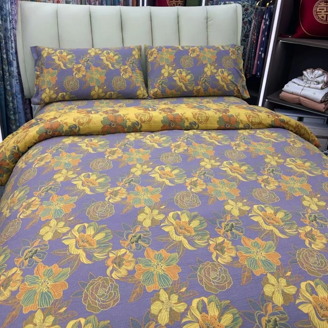 亲肤棉双层纱被罩--金彩花韵