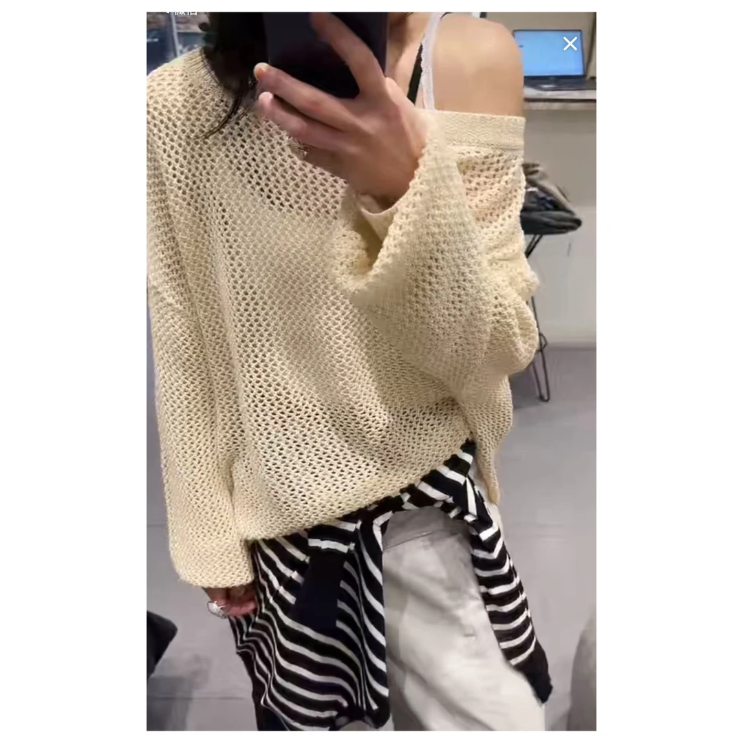 4763丨小众设计镂空圆领针织衫慵懒风毛线上衣