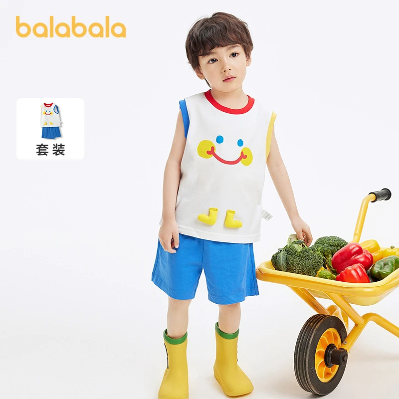 巴拉巴拉宝宝短袖套装男童速干T恤儿童夏装裤子薄款运动休闲印花