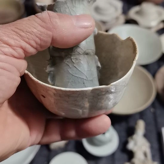 N***生瓷片青花影青杯垫学习标本