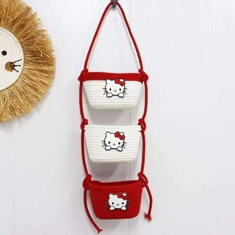 门后卧室挂篮卡通可爱棉线三层吊篮编织客厅可挂式储物挂墙收纳筐