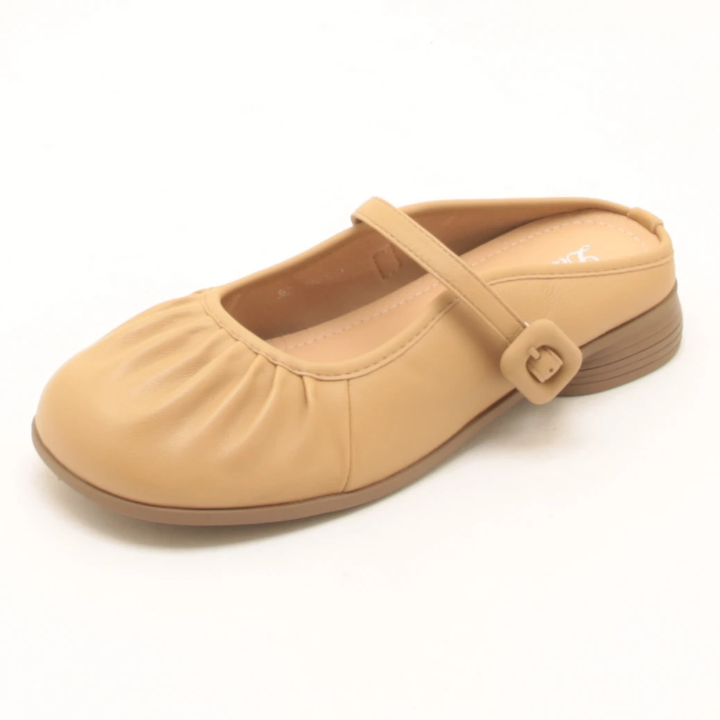 6996夏季新款包头半拖鞋女百搭复古平底一脚蹬懒人褶皱休闲凉拖