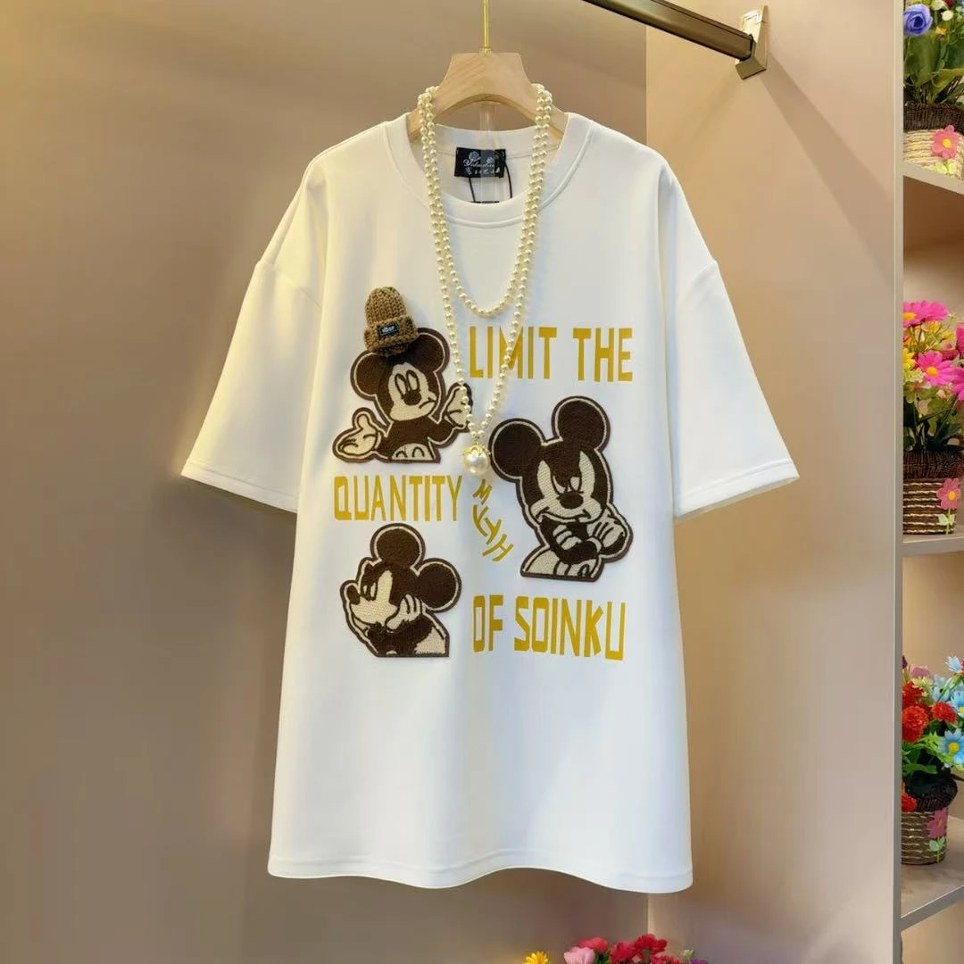 秋冬新款卡通减龄印花字母时尚帽子装饰T恤衣长78左右