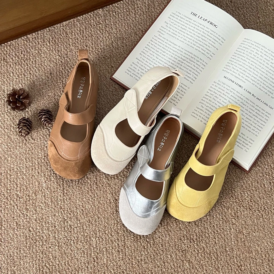 Luckyduck|牛皮魔术贴玛丽珍鞋女2025新款百搭平底单鞋超软底软皮